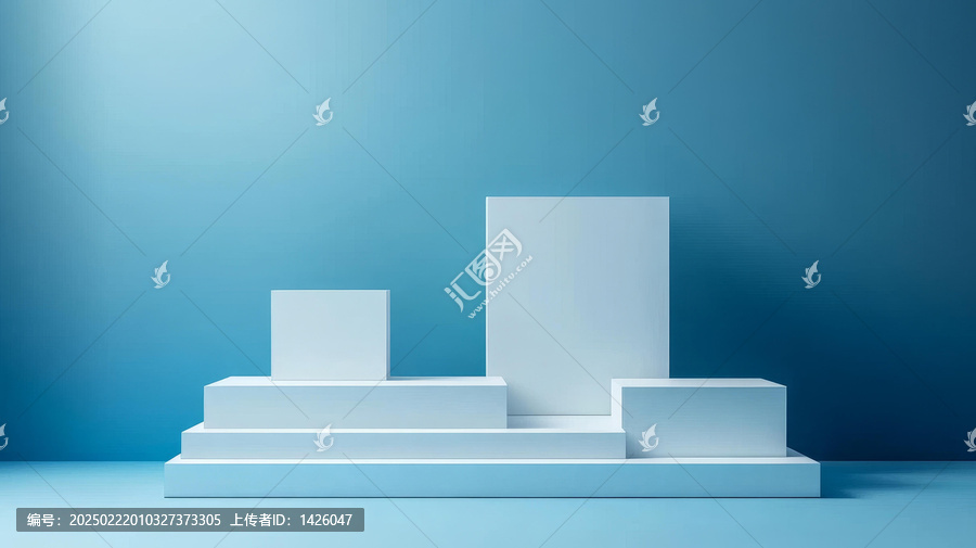 現(xiàn)代極簡(jiǎn)白色展示平臺(tái)藍(lán)色背景