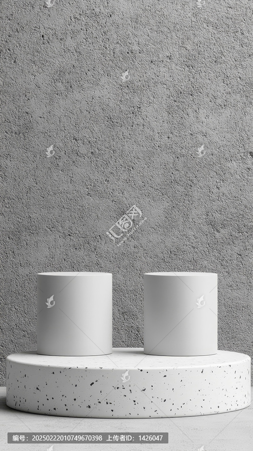 水泥背景上簡約的白色圓柱展示臺(tái)