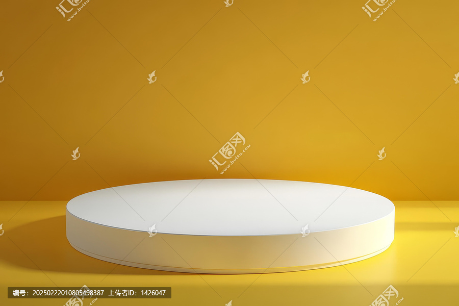 黃色背景上的白色圓形展示臺(tái)