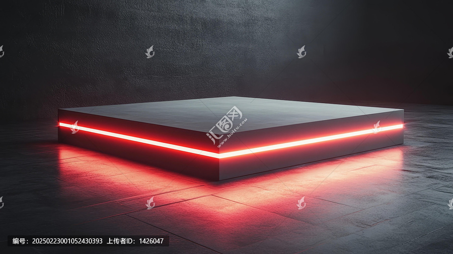 極簡(jiǎn)現(xiàn)代霓虹燈紅光水泥展示臺(tái)