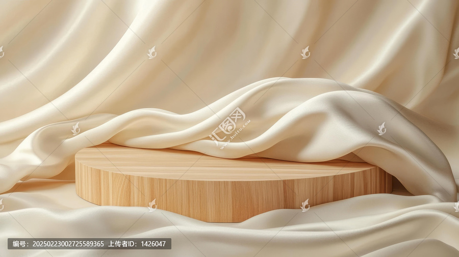 米白色絲綢布料覆蓋的木質(zhì)展示臺(tái)