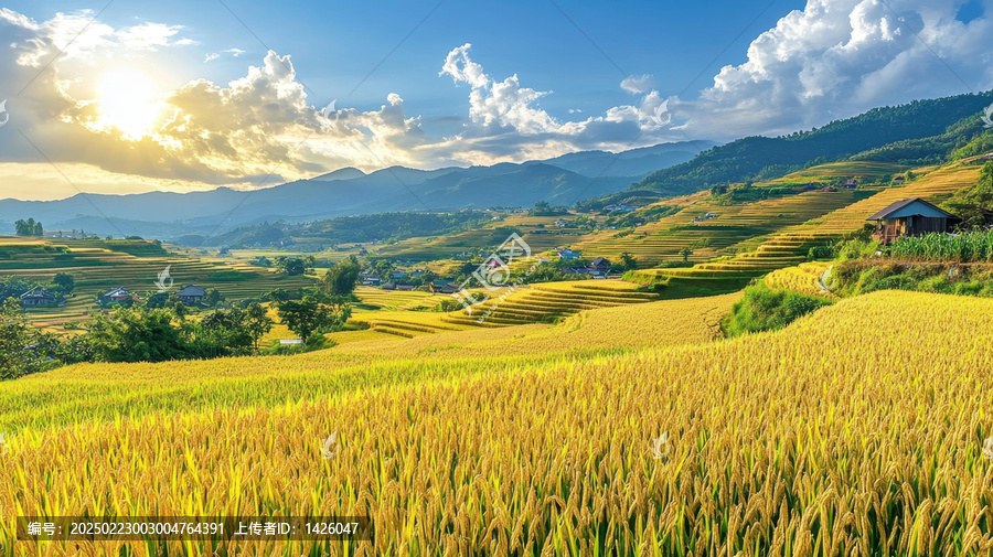 稻田梯田壯麗夕陽(yáng)美景