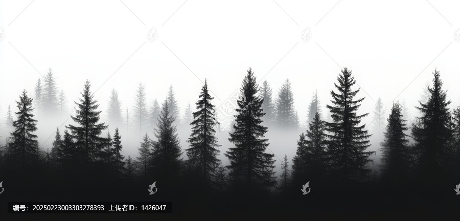 朦朧森林剪影圖