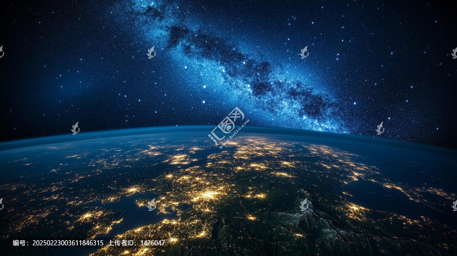 夜空中地球與銀河