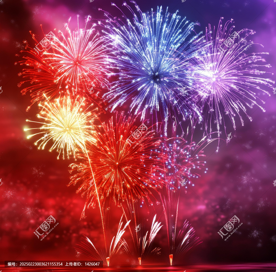 夜空中絢麗多彩的煙花爆竹