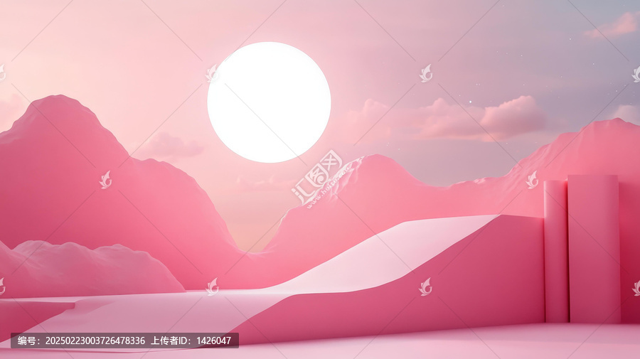 粉紅色山脈景觀極簡場景