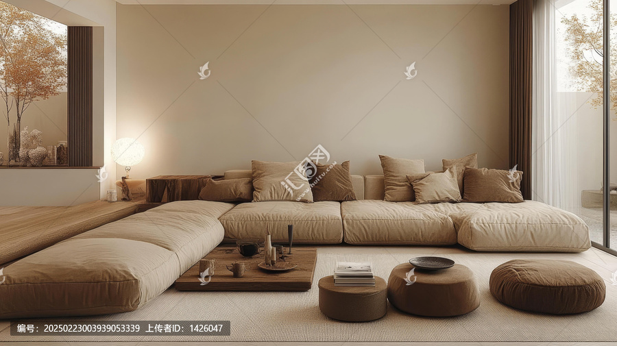 米白色和棕色極簡風(fēng)格客廳設(shè)計