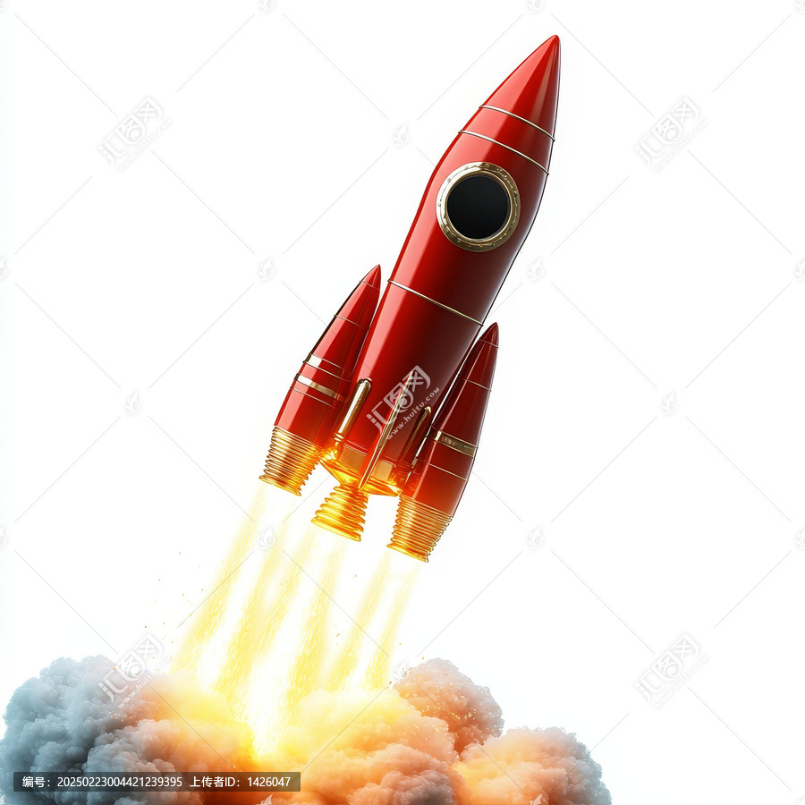 紅色火箭發(fā)射到太空插圖