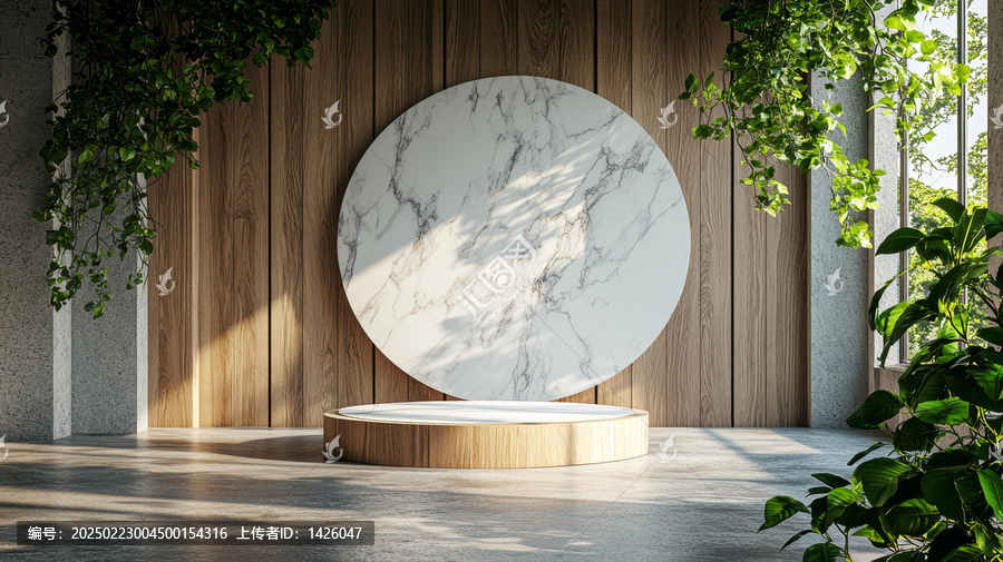 現(xiàn)代極簡圓形大理石和木質(zhì)展示臺(tái)