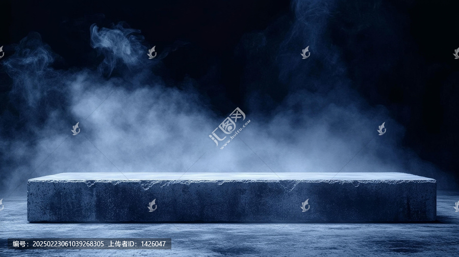 暗色煙霧背景下的水泥展示臺