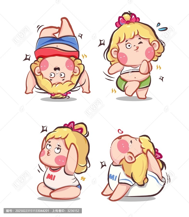Q版卡通小胖女孩健身搞笑動(dòng)作