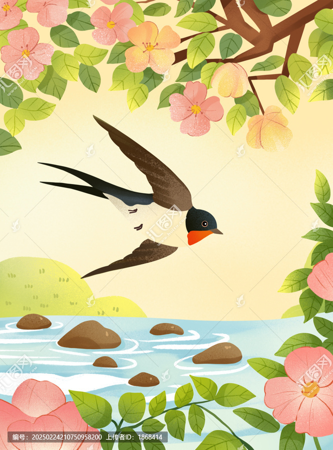 春分時(shí)節(jié)燕子花朵插畫