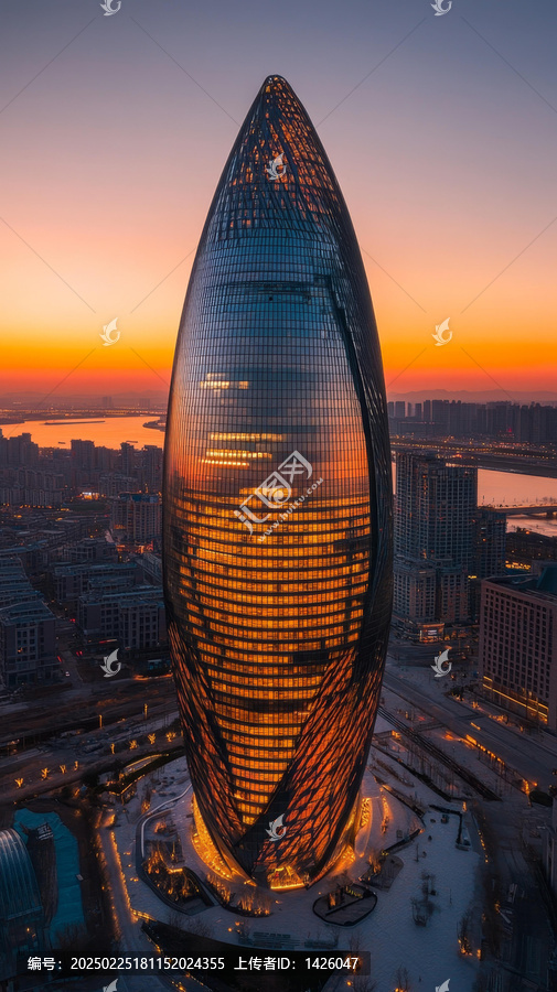 日出時(shí)分摩天大樓的現(xiàn)代建筑杰作