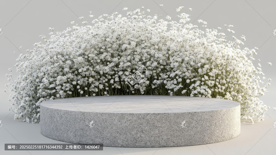 灰色石臺上的白色花朵展示