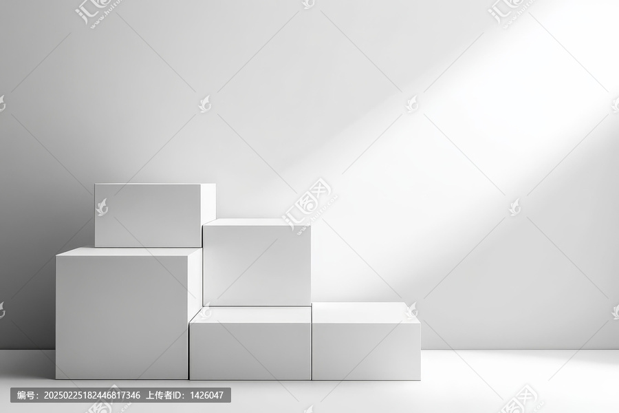 白色立方體展示臺模型圖