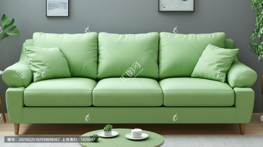 現(xiàn)代輕綠色布藝沙發(fā)客廳擺設(shè)