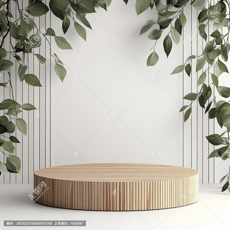 現(xiàn)代木質(zhì)展示臺與植物