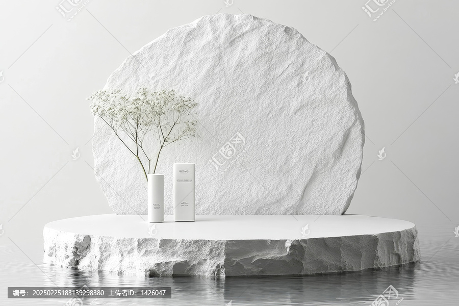 純白石頭上的化妝品展示臺(tái)