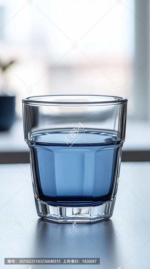 透明玻璃杯盛放藍色液體