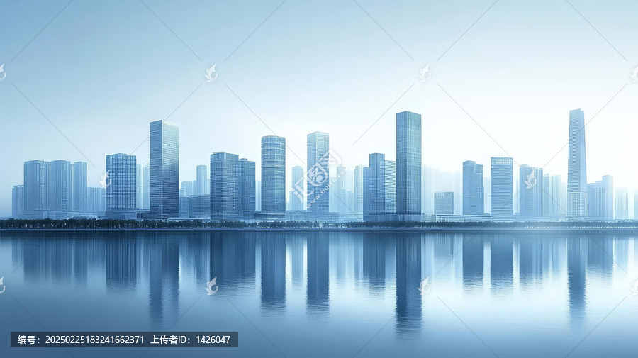晨霧中的現(xiàn)代都市天際線