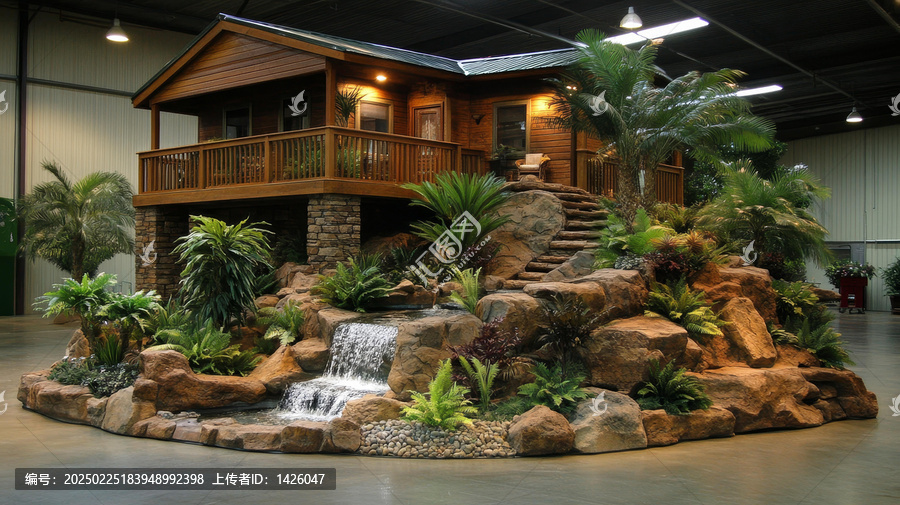 木屋別墅的熱帶花園展示