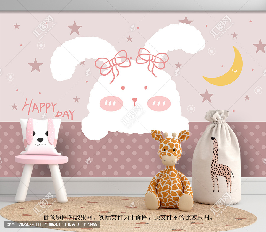可愛蝴蝶結(jié)小兔兒童房背景墻