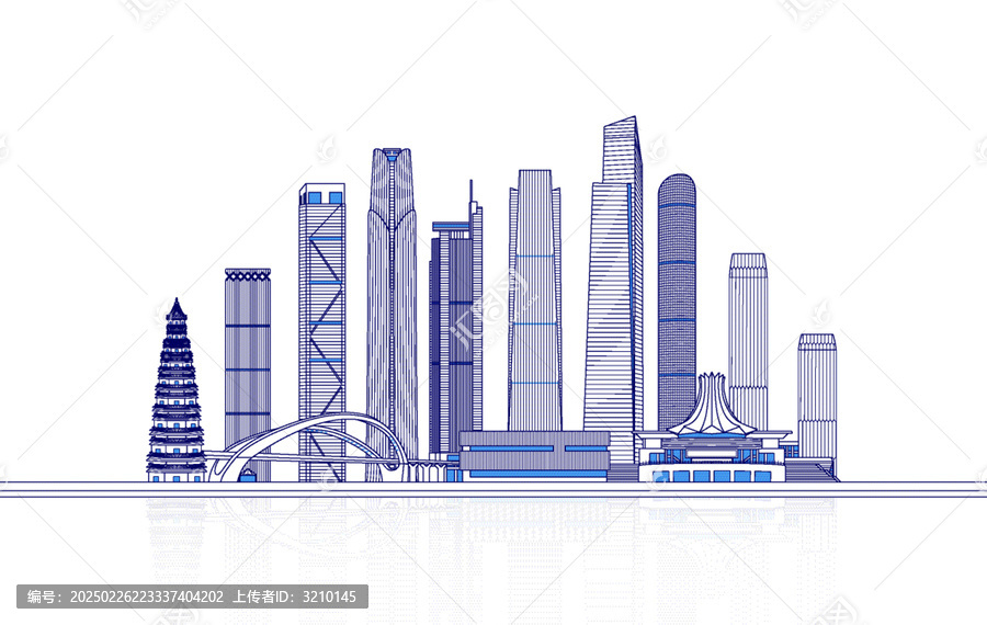 中國城市濰坊天際線矢量地標(biāo)建筑插畫