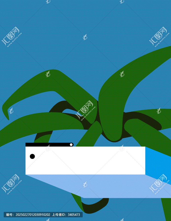 綠植幾何邊框藍(lán)色矢量插畫背景