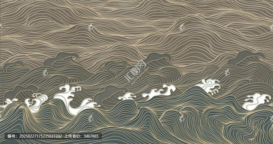 高清金色線條海浪插畫