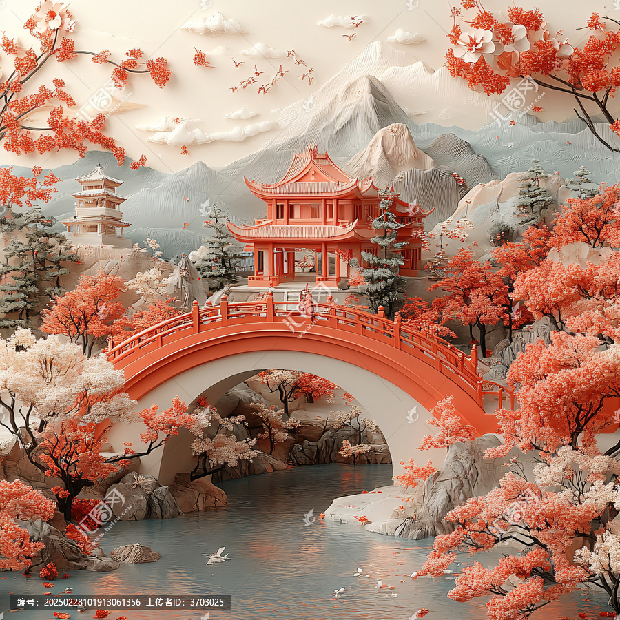 日式紅色拱橋