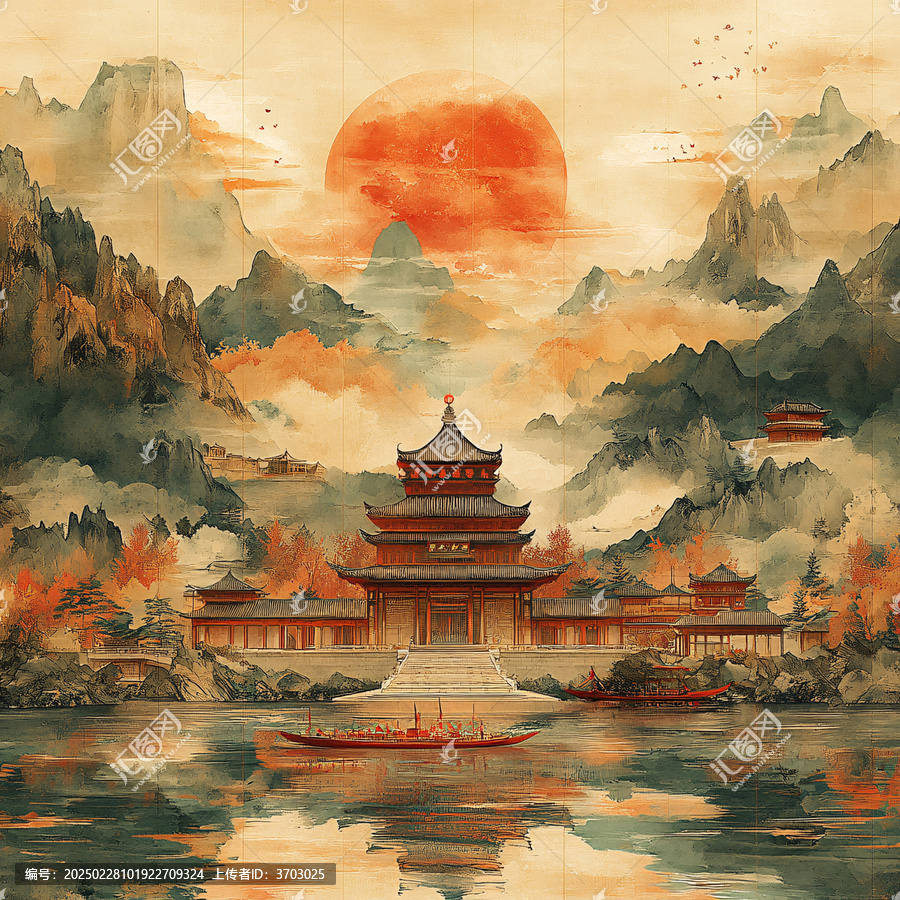新中式樓閣皇宮山水