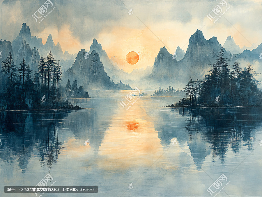 巨幅山水日出
