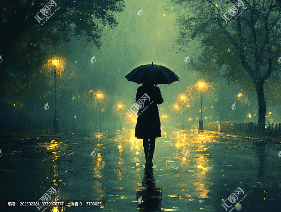 夜雨趕路的女人