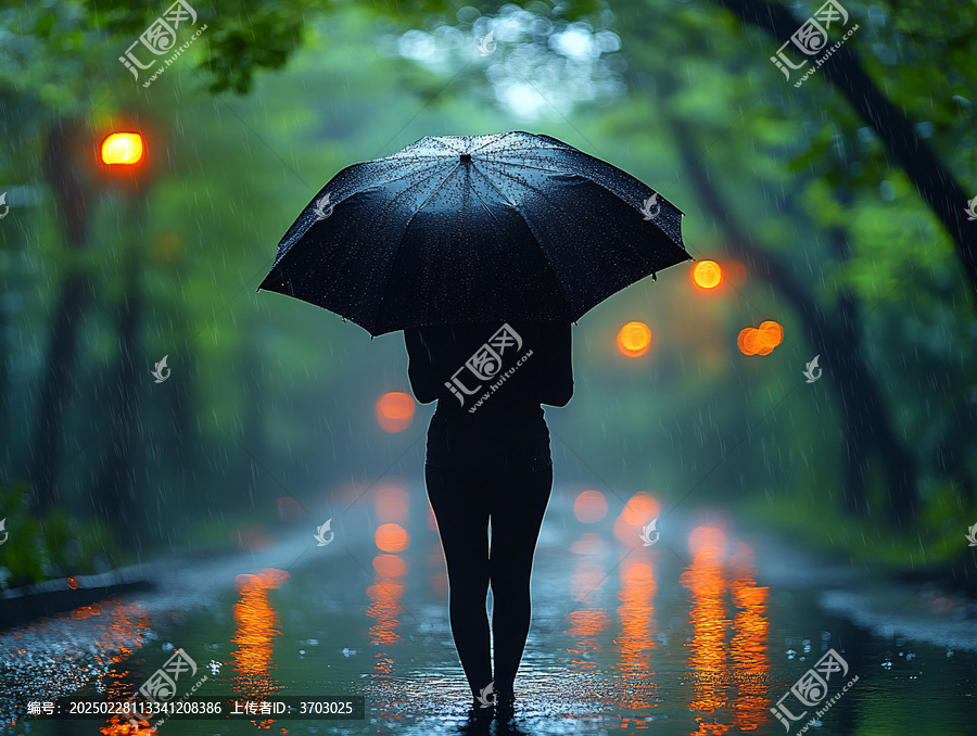 雨中女孩背影