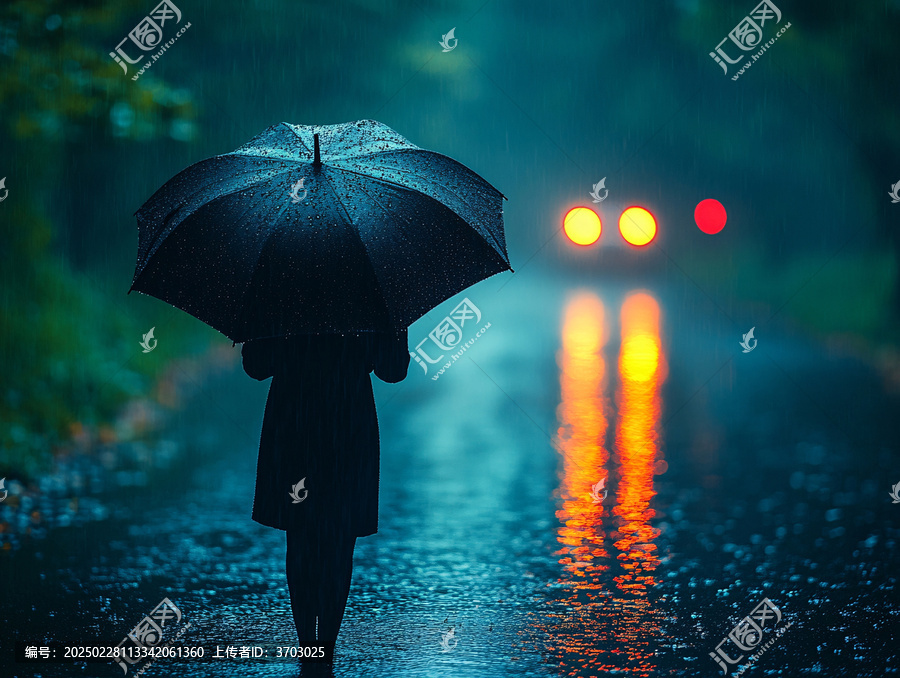 夜雨趕路的女人