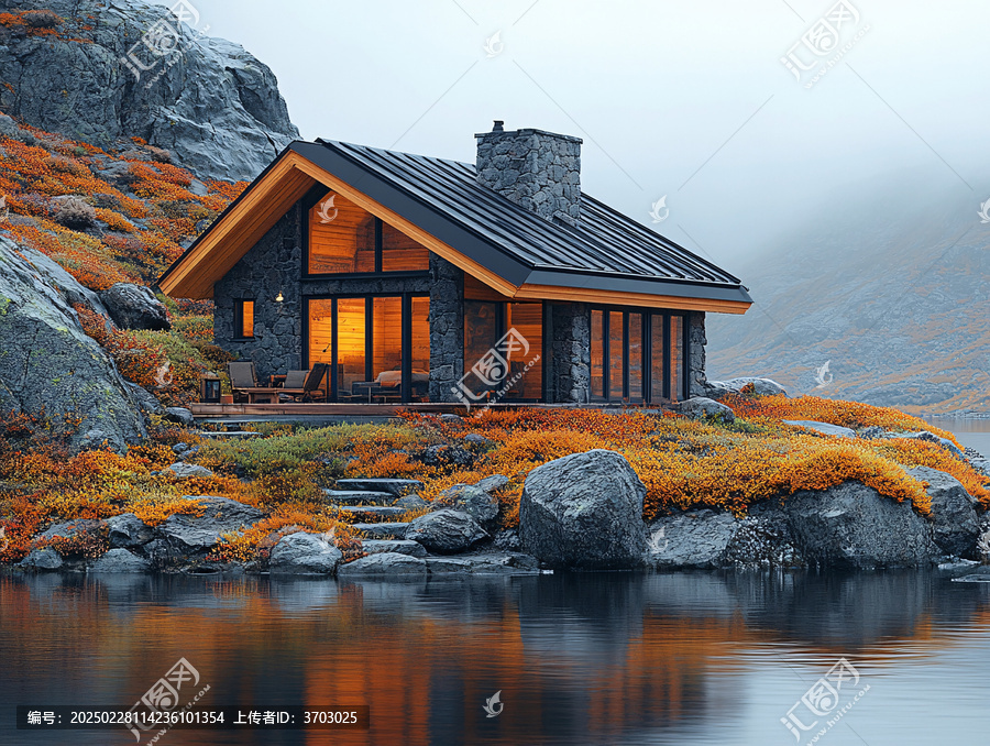 山腳湖泊木屋