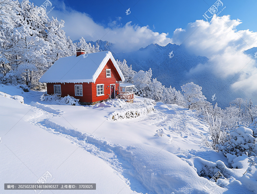 山巒小屋雪景