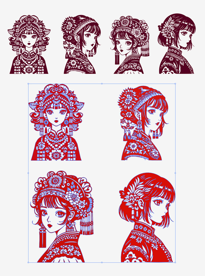 剪紙風(fēng)的精美傳統(tǒng)服飾女性圖