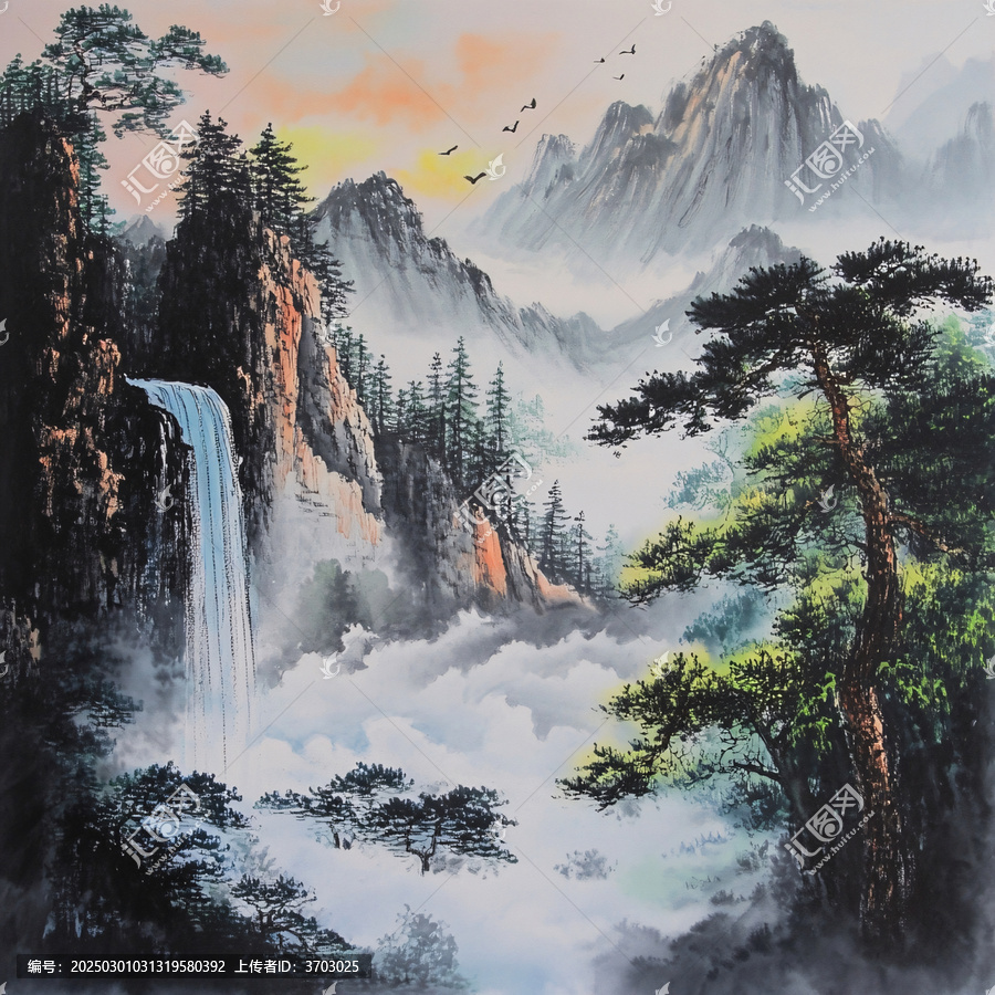 迎客松壁畫(huà)掛畫(huà)壁紙