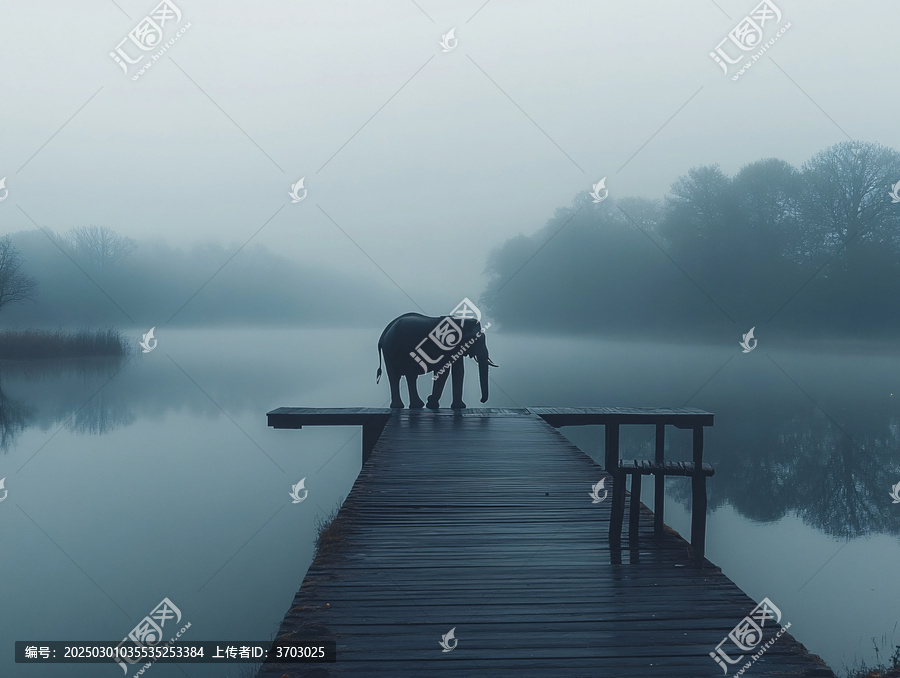 晨霧馬影