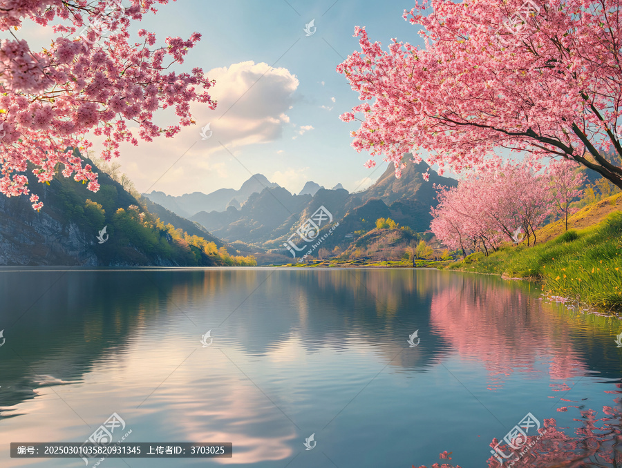 春花燦爛的湖面