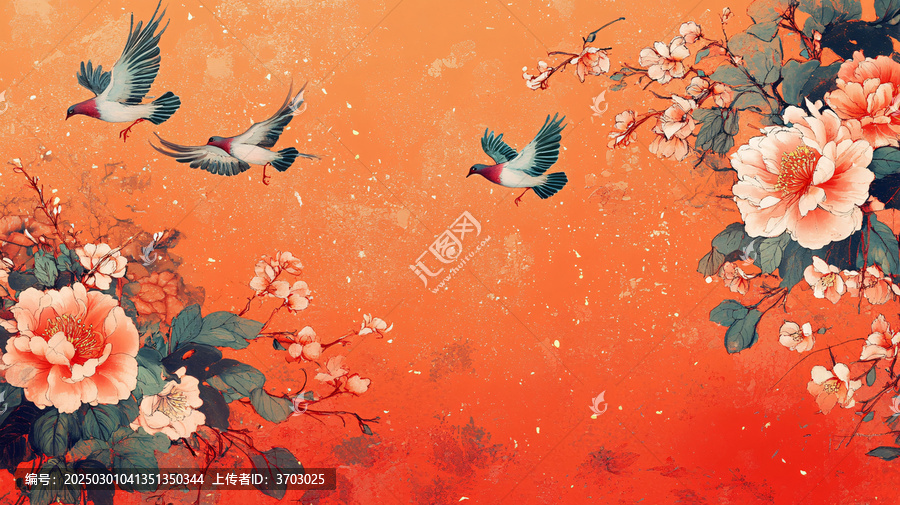 新中式紅色花鳥(niǎo)