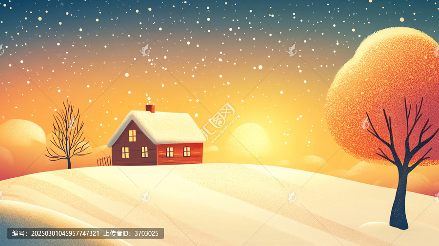 冬季鄉(xiāng)村小鎮(zhèn)落日