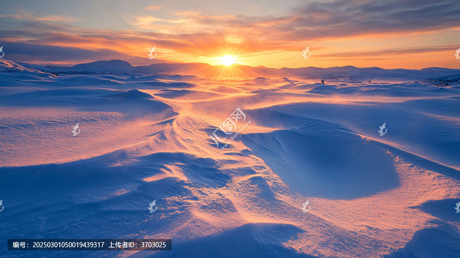 雪域雪原日落