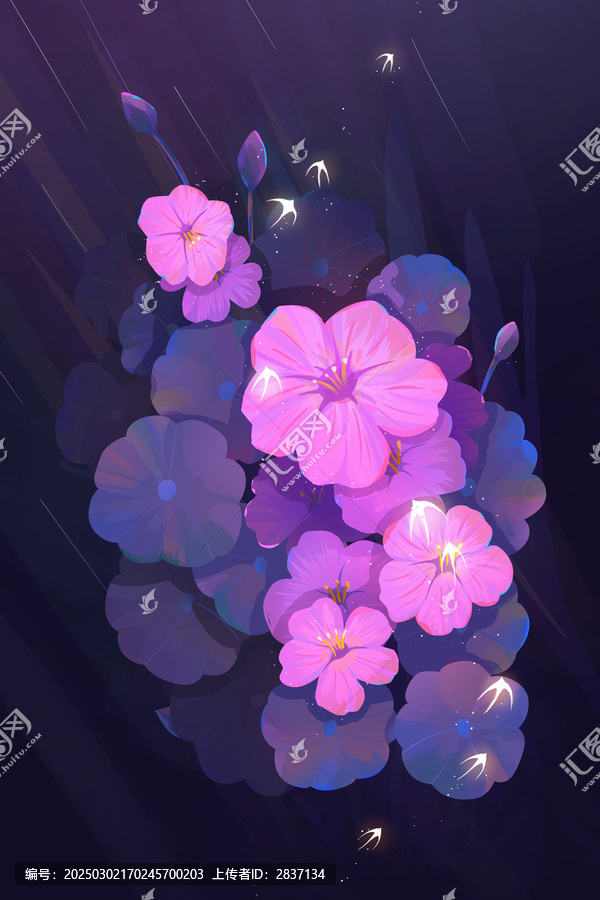 手繪扁平風(fēng)格紫色花卉插畫海報