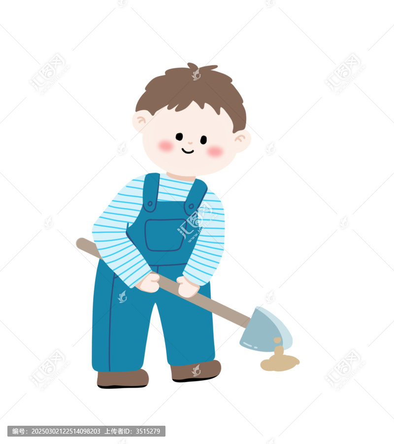 拿鐵鍬的男孩插畫