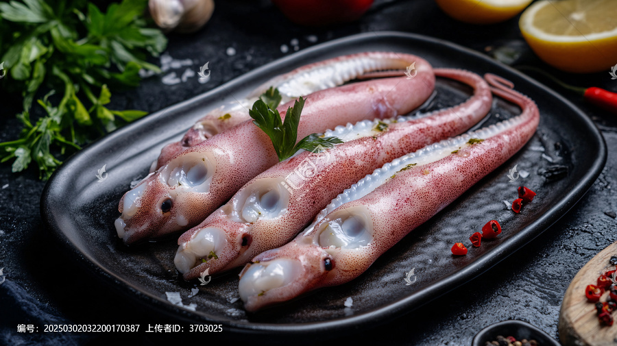 深底上放著生鮮魷魚