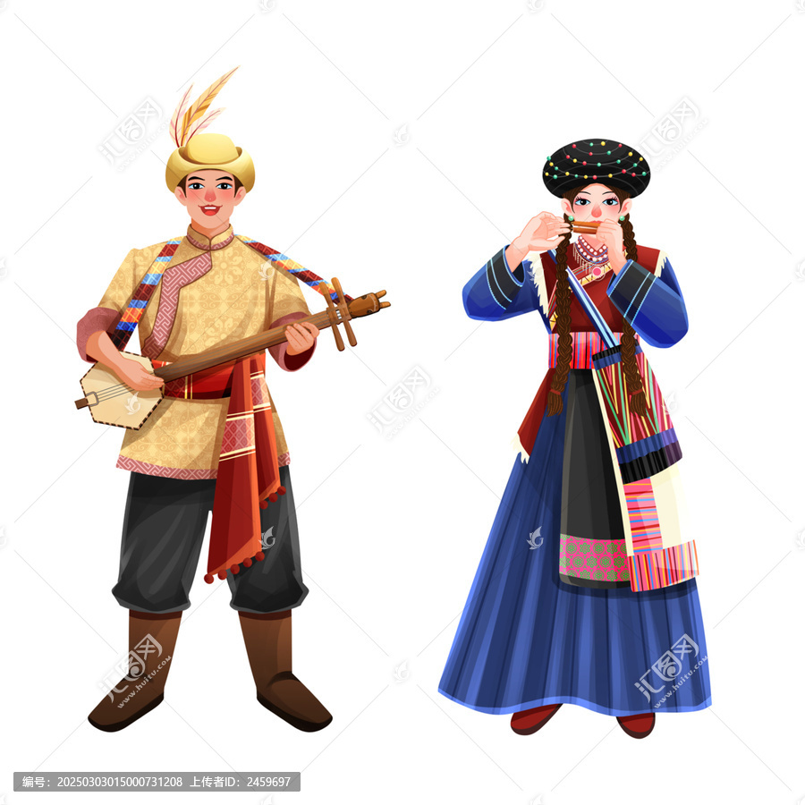 五十六個民族之普米族少年少女插畫元素