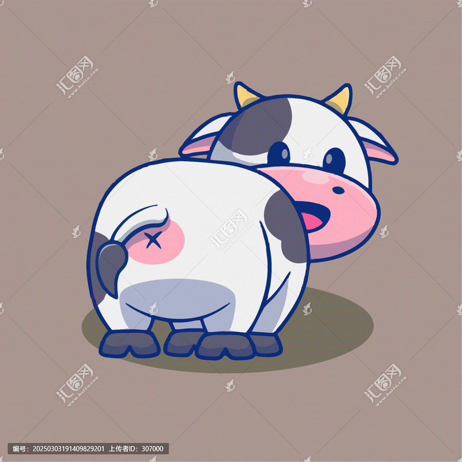可愛(ài)奶牛矢量?jī)和瀹?huà)Q版矢量卡通插畫(huà)
