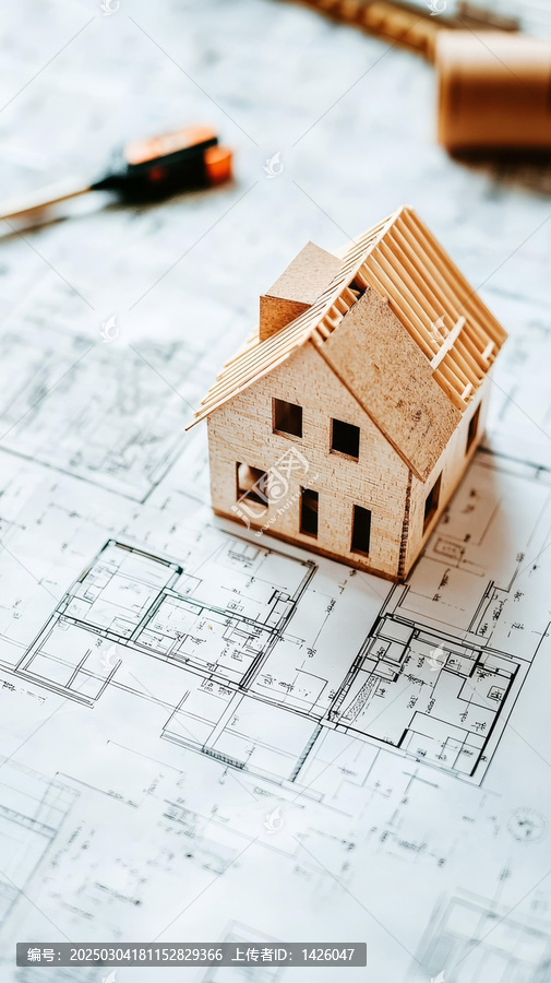 木制房屋模型與建筑圖紙